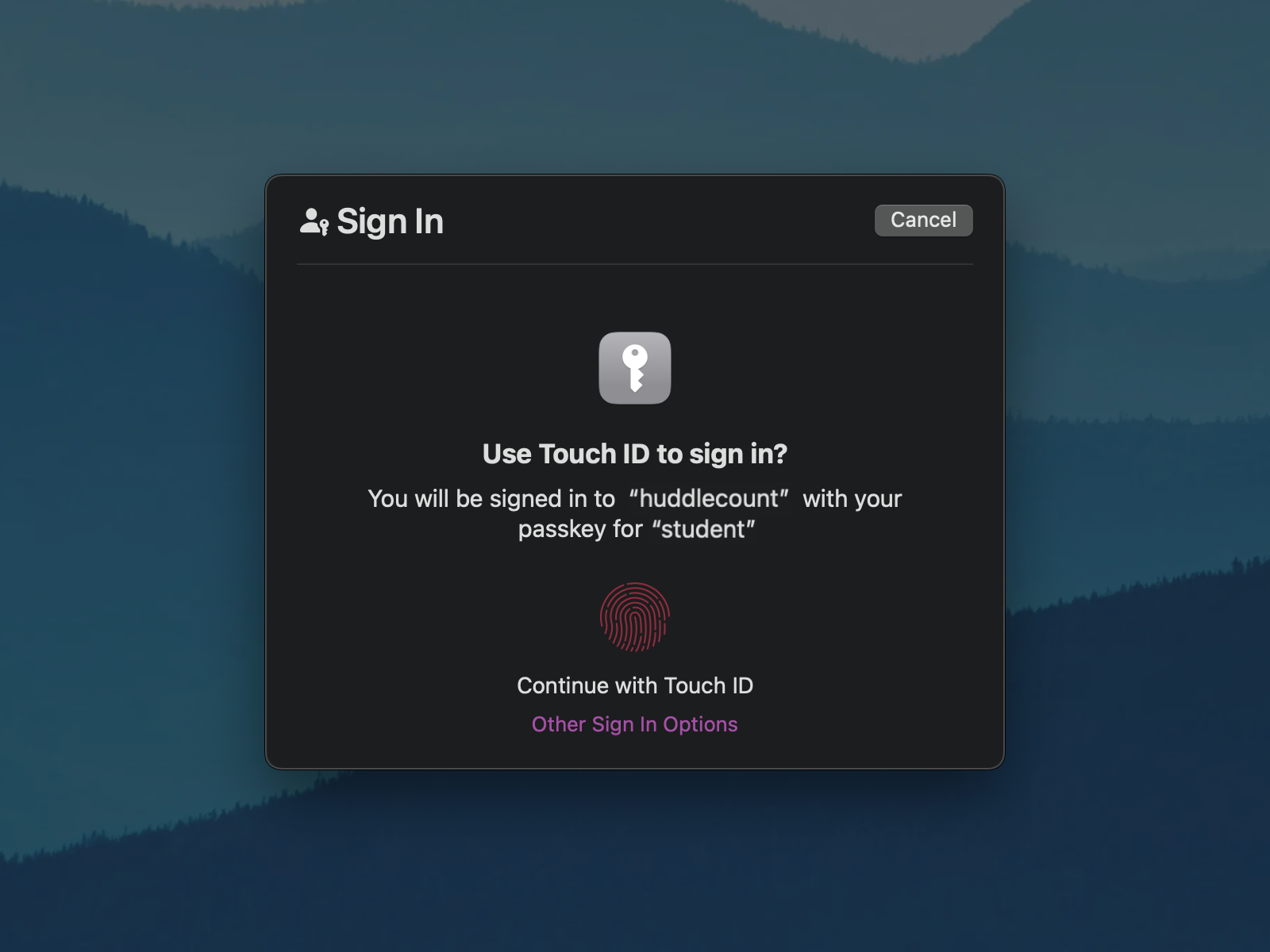 Screenshot of Biometric Login